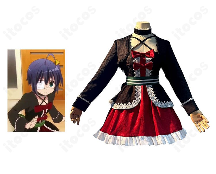 小鳥遊六花 クリスマス衣装の正面全身とキャラクター比較。大きな背面リボンと可憐なワンピースで高再現を示す画像。