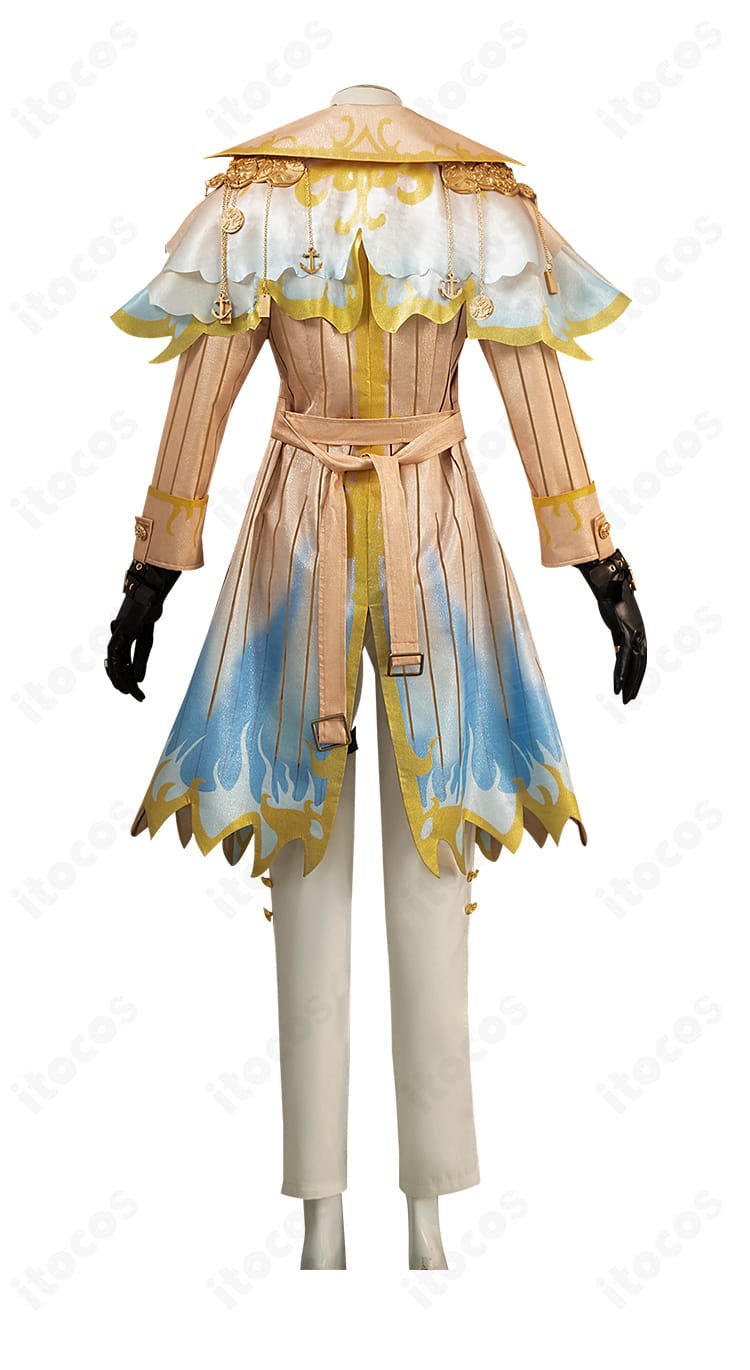 Identity V 傭兵 驚異の部屋コスの背面全体。背中のベルト取り回しと腰飾りの位置関係を再現。