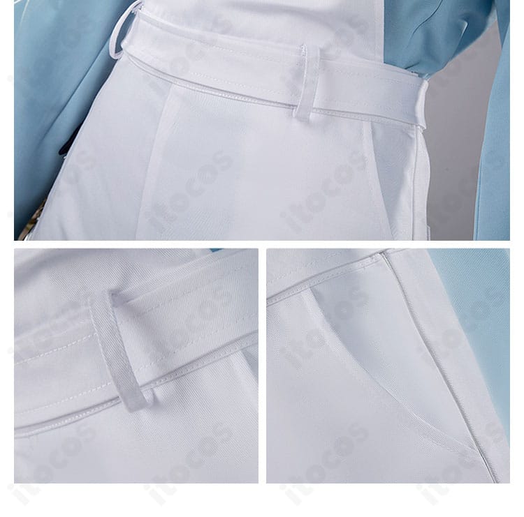 パンツとベルトの装飾アップ。ウエストのベルト配置と金属風パーツがアクセント。