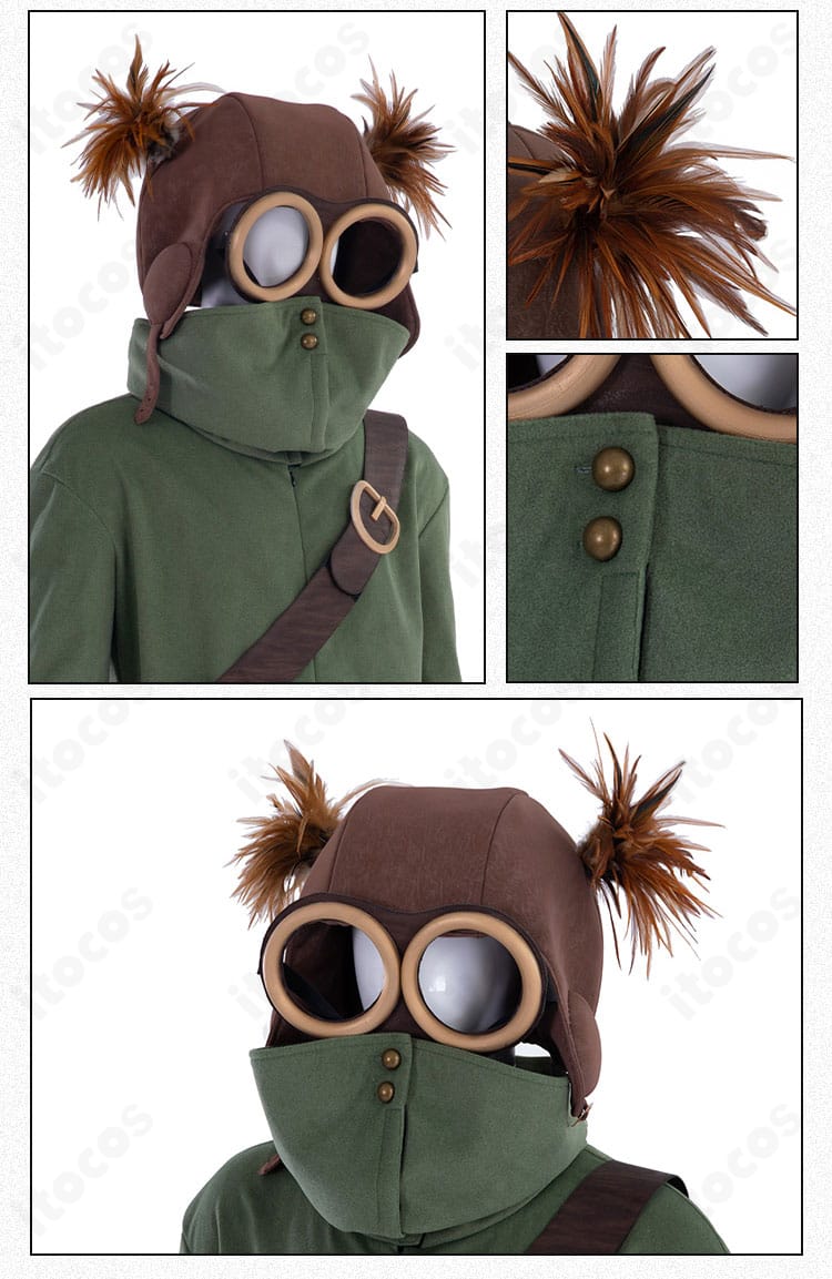 アローン衣装のヘルメット装飾クローズアップ。縁取りと表面テクスチャの作り込みが分かる。