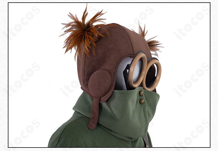 アローン衣装ヘルメットの側面。形状と側面装飾の立体感を捉えた画像。