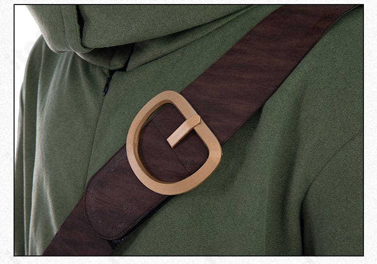 アローン衣装の肩帯ディテール。ショルダーベルトの金具と縫製の仕上がりを確認できる。