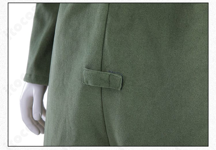 アローン衣装の襟元ディテール。ネックラインのデザインと縫製の精度を示す。