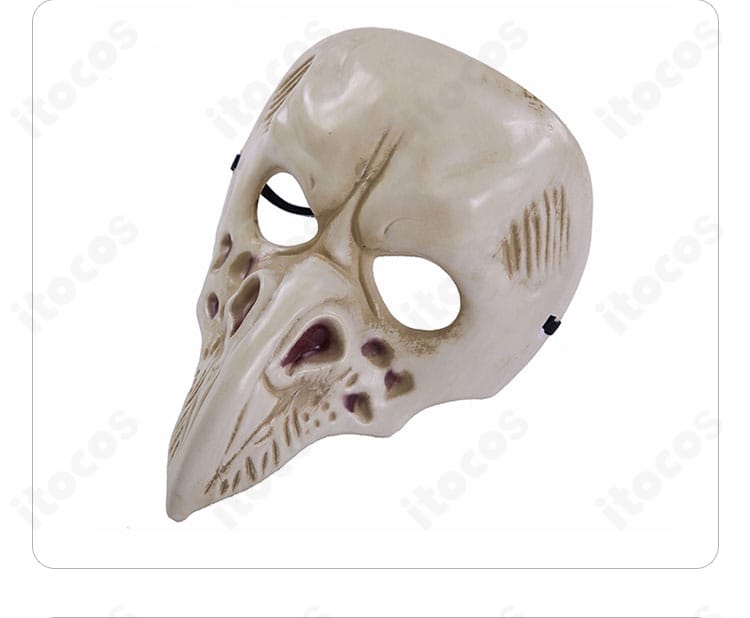 仮面の装飾細部。表面テクスチャと開口部の形状でロウのミステリアスさを表現