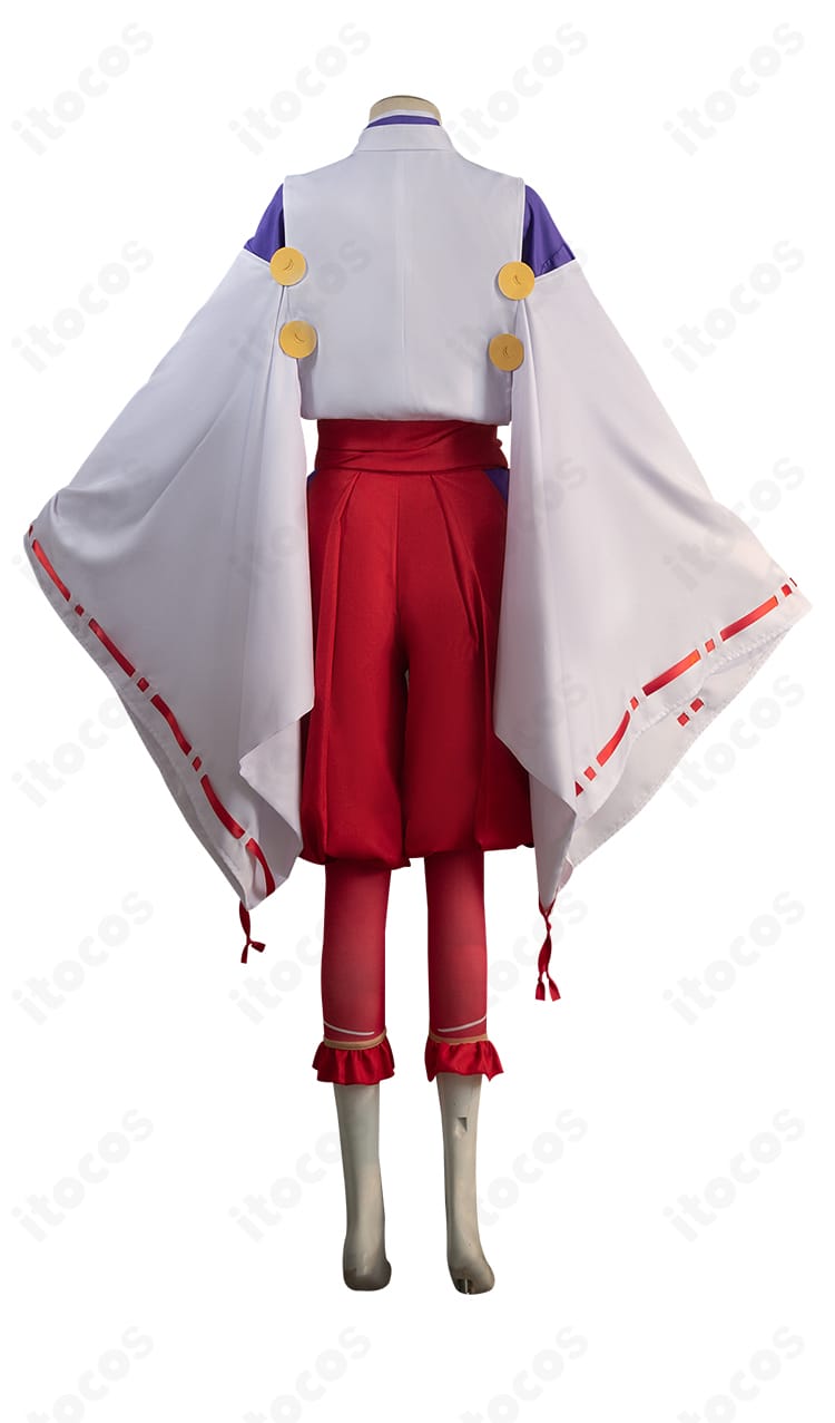 逃げ上手の若君 北条時行コスプレ衣装の背面。背中の切り替えと帯の収まりを詳細表示。