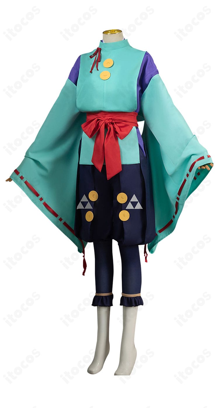 北条時行 衣装の側面。斜襟の重なりと袖の落ち感、腰回りのラインが見えるディテール。