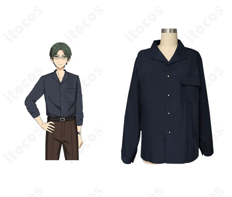 『あんさんぶるスターズ！』蓮巳敬人の私服（春～夏）コスプレ衣装とキャラクターイラストの比較イメージ。高再現の配色とシルエットを確認できる正面合成画像。