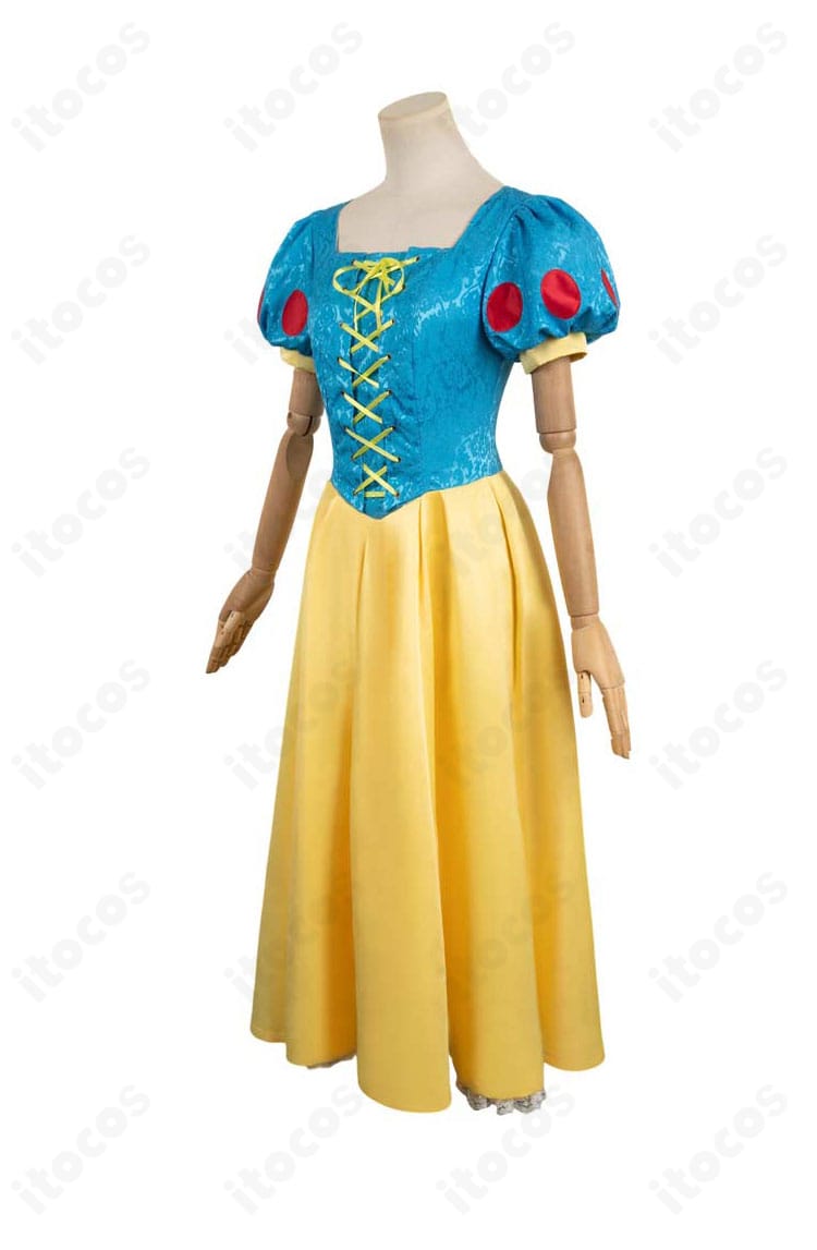 白雪姫クラシックドレス左側面。Aラインの広がりと上身頃の切替バランスを確認できる画像。