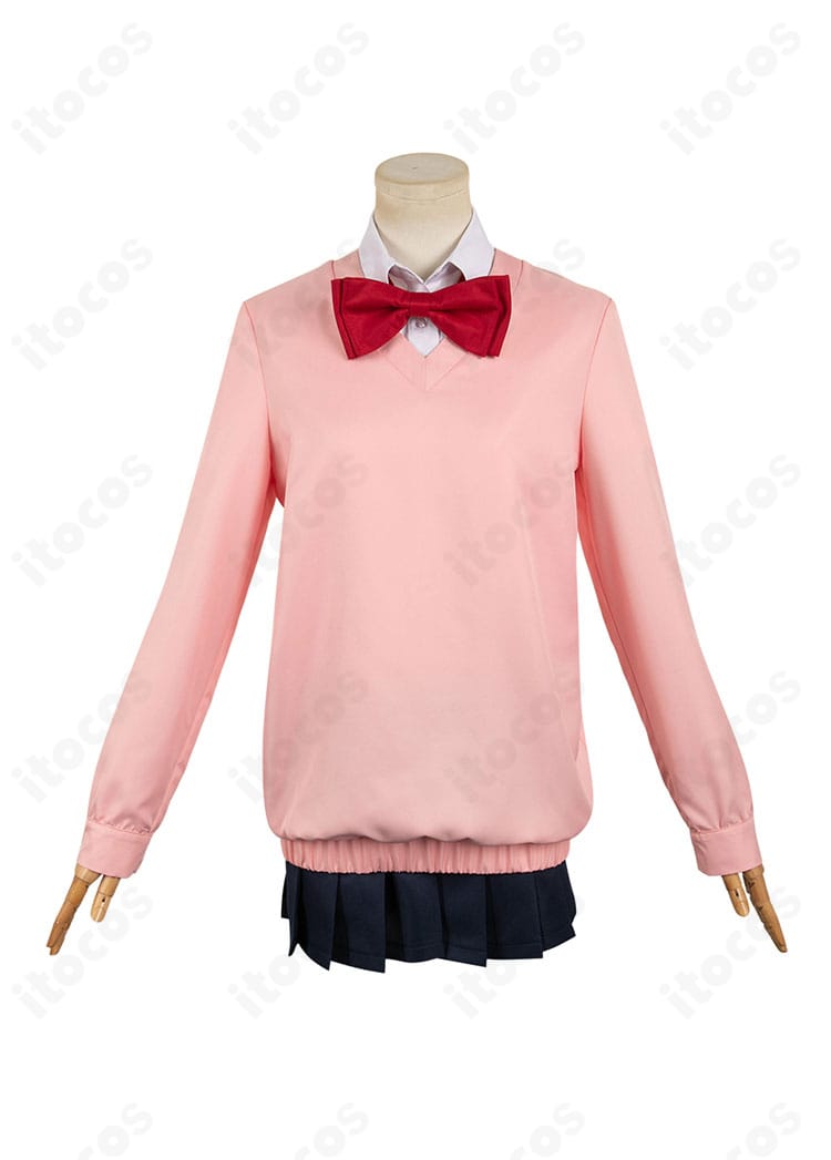 ダンダダン 綾瀬桃コスプレ衣装・正面ディテール。トップスと蝶ネクタイ、襟周りのデザインを拡大表示