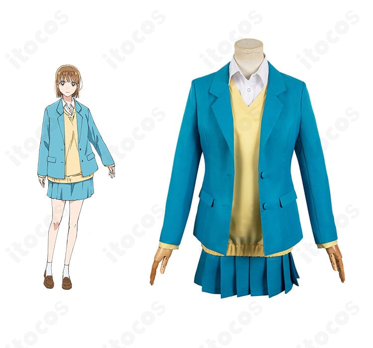 『アオのハコ』鹿野千夏 冬制服コスプレの正面全体とキャラクター比較イメージ