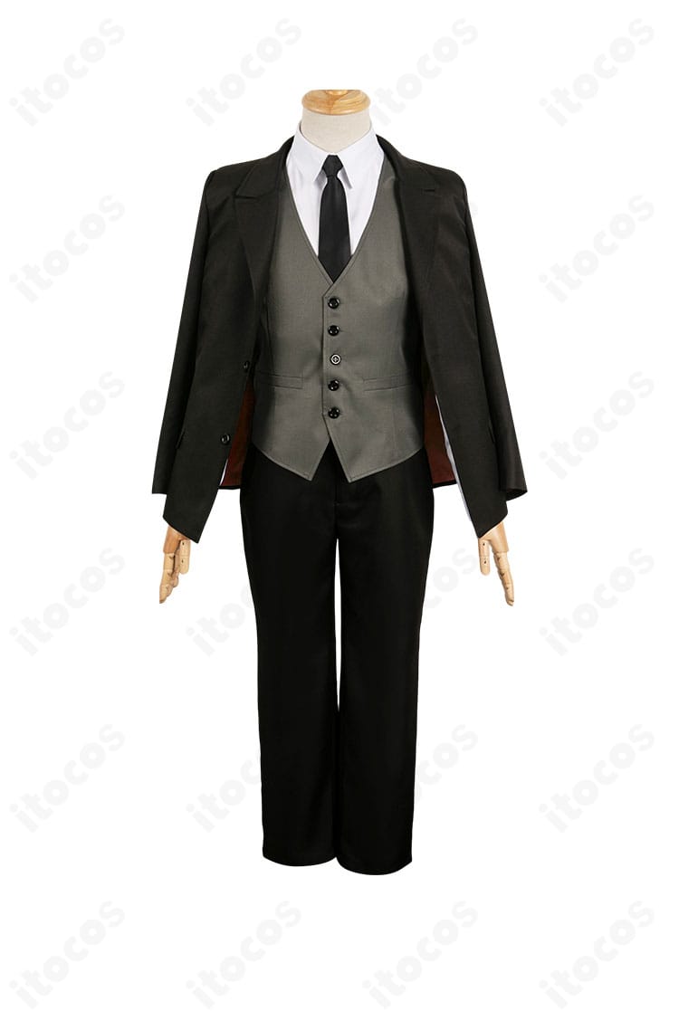 『合コンに行ったら女がいなかった話』蘇芳 コスプレ衣装の正面全身。ジャケット・ベスト・ネクタイを重ねた高再現コーデ。