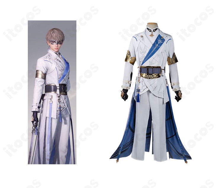 商品正面と恋と深空 セイヤの月影ハンター衣装一式。仮面・背飾りまで揃った高再現コスチュームの全体像