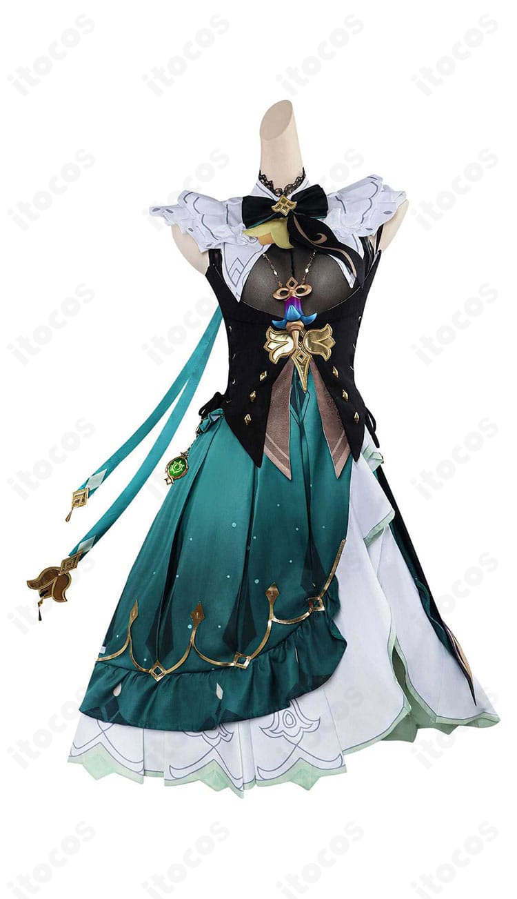 エミリエ（調香師）コスプレ衣装の正面全体。トップスとスカート、装飾の配置が分かる正面ショット。
