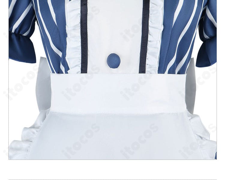 メイド服 ウエストリボン装飾のクローズアップ。丁寧な縫製で可憐さを強調