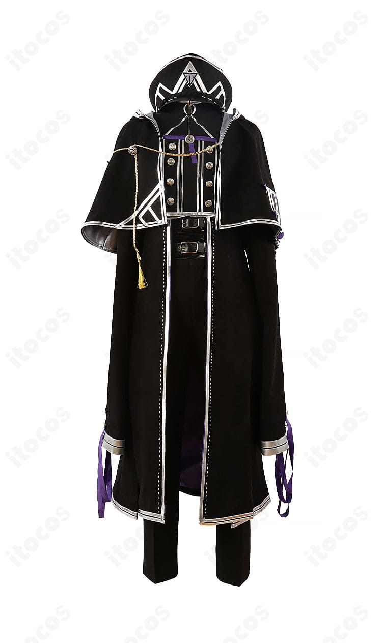 大慶直胤 コスプレ衣装の正面全身。マントと軍服風上着、コルセットの再現と着心地を示すカット