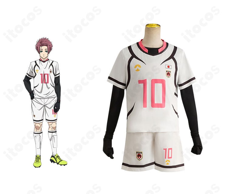 商品正面全体。ブルーロック 糸師冴のU-20サッカーユニフォーム一式を前面から示す画像