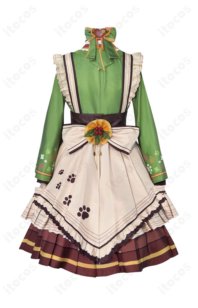 マンハッタンカフェ 勝負服コスプレ衣装の背面全体像（背部大型リボンとエプロンの配置）