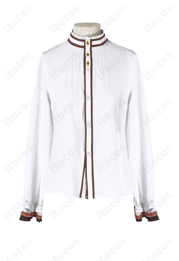 白シャツの前身頃ディテール（胸元デザインとボタン配置）