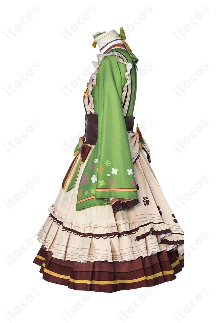 左側の蝶結びとコルセットベルトの装飾ディテール（質感と固定位置が分かる近接）