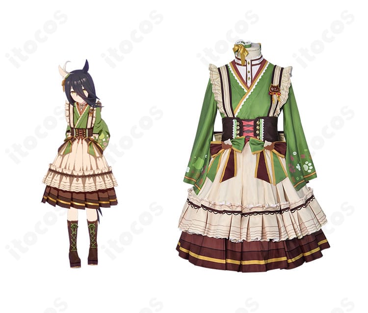 ウマ娘 プリティーダービーのマンハッタンカフェ勝負服コスプレ衣装・正面と公式イラストの比較構図