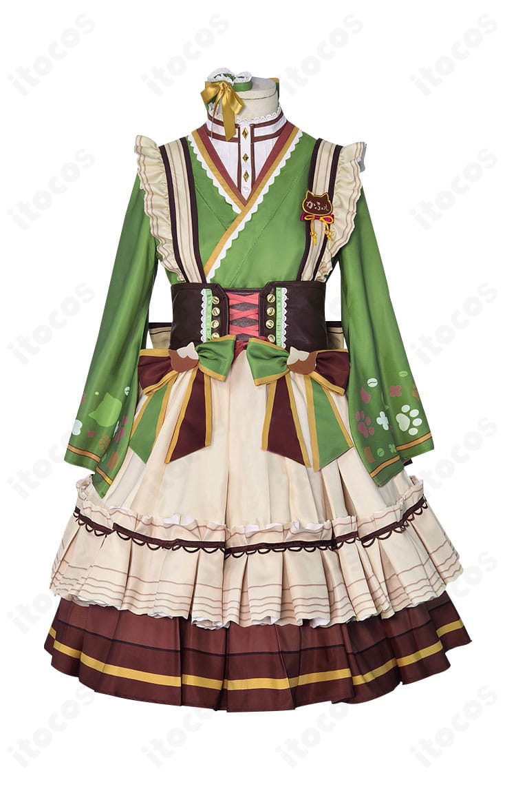 マンハッタンカフェ 勝負服コスプレ衣装の正面全体像（ワンピースとエプロンのシルエット）