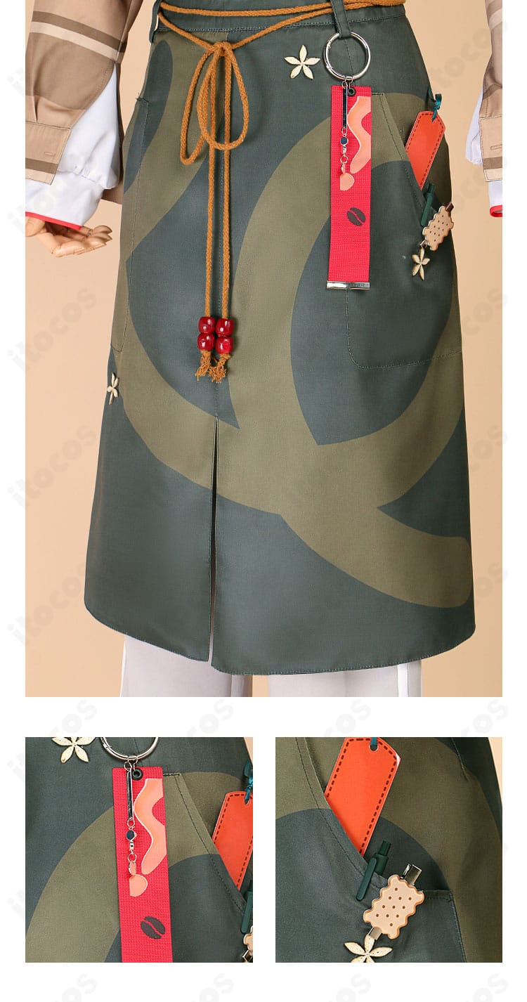 ズボンのポケット周りと装飾の近接ショット。ステッチと金具位置が見える画像