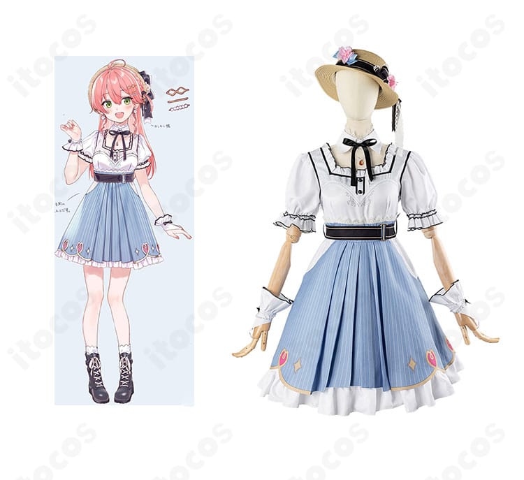 商品正面とさくらみこデート服/MV衣装の全体。ホロライブのアイドルらしさとデート服デザインを再現したコスプレ衣装の詳細が分かる画像