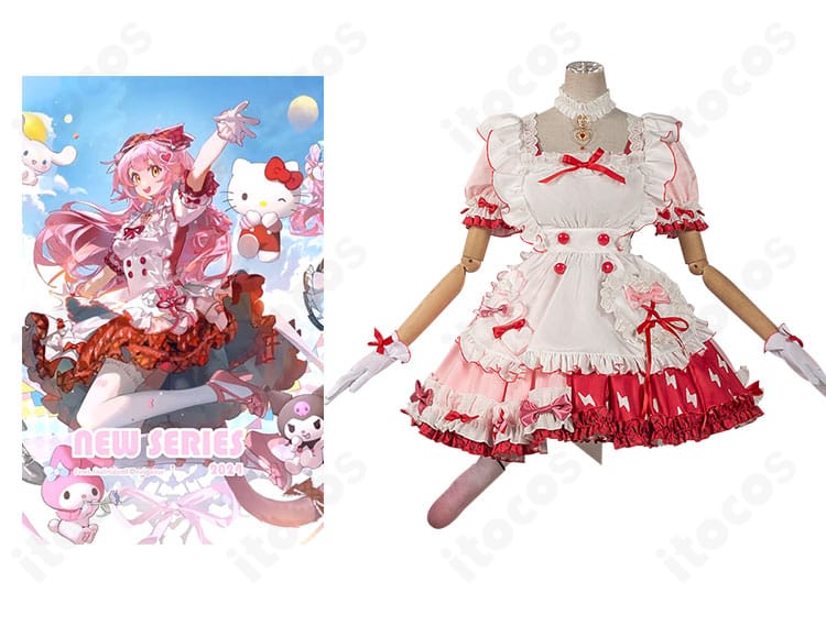 アークナイツ×サンリオコラボ ゴールデングロー衣装の正面全身。キャラクターとの比較で再現度が分かる画像。