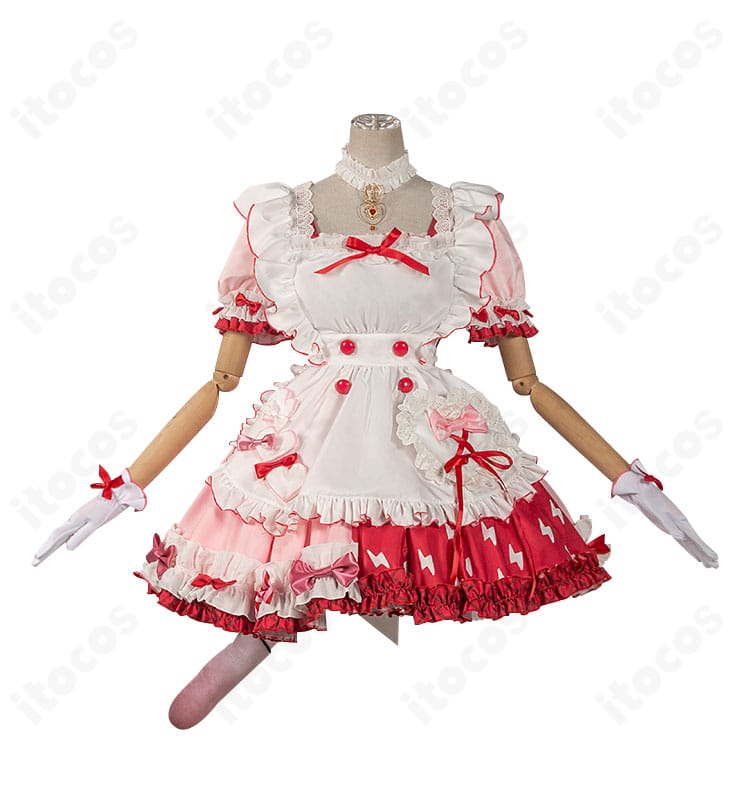 アークナイツ ゴールデングロー レインボーティーパーティ衣装の正面ディテール。胸元とエプロンの意匠を鮮明に撮影。