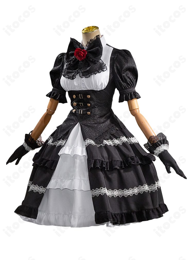 時崎狂三 コスプレ衣装の側面図。スカートのボリュームとサイド装飾のディテールが確認できる画像