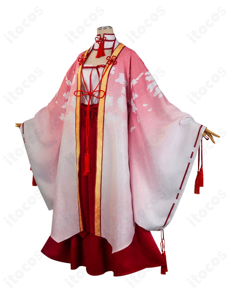 朝武芳乃 巫女姫様コスプレ衣装 左側面。裾ラインと飾り紐の見え方を示したディテール