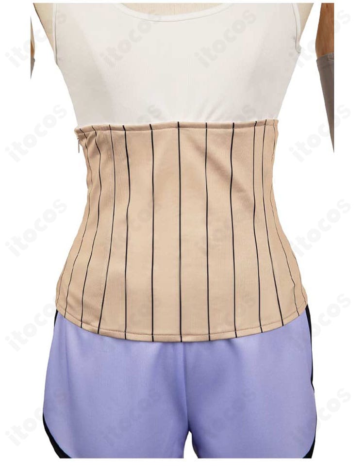 ダンダダン 綾瀬星子 コスプレ衣装の腰部・パンツ詳細。コルセットベルトと金具の質感、ステッチを強調。