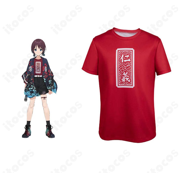 井芹仁菜のライブ衣装Tシャツ一式を並べた画像。配色と装飾を高再現したコスプレ衣装の全体イメージ。