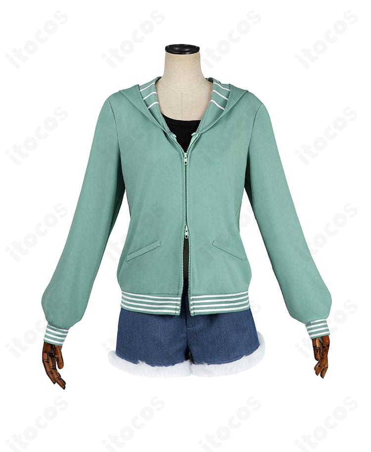 佐倉杏子 私服コスの正面全身。コートとトップスのレイヤー、髪飾りの位置関係、丈感が分かる商品カット。