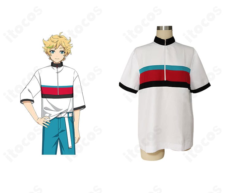 春川宙の私服（春〜夏）コスプレ衣装 正面全体像とキャラクタービジュアルの比較イメージ