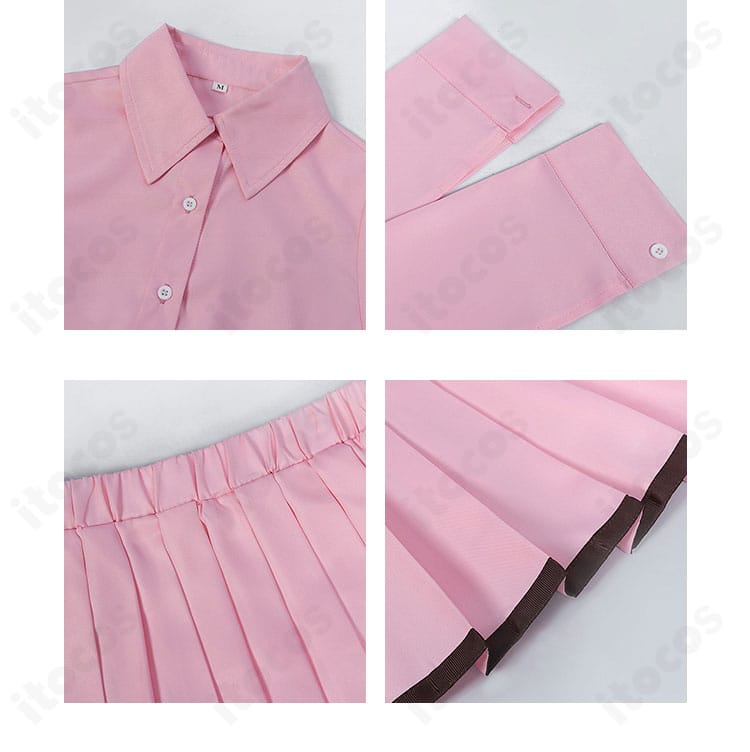 襟元とスカートの装飾ディテール。襟周りの形状とボトムのバランスが伝わる近接カット。