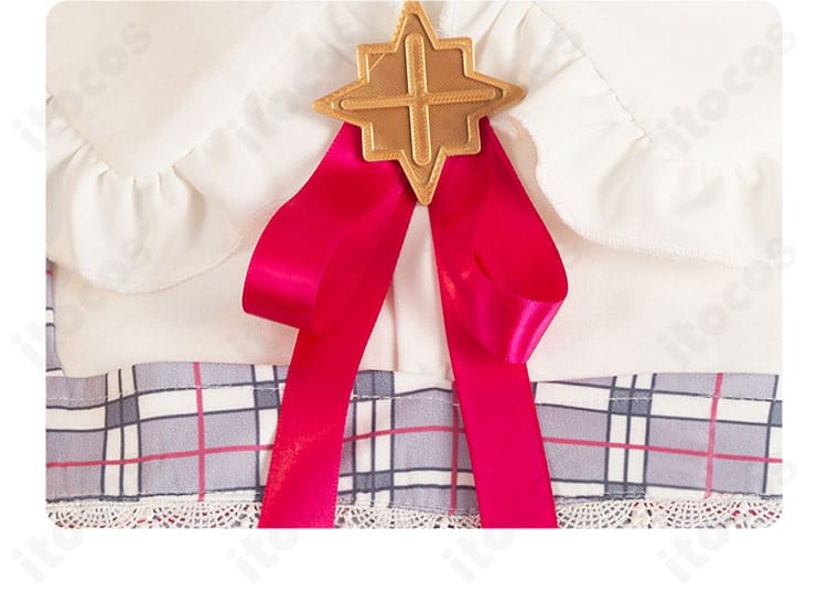 リボン装飾のアップ。真愛の百合は赤く染まるの制服らしい首元リボンの形状と質感を強調