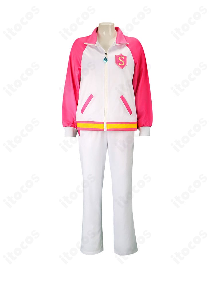 アイカツ！ スターライト学園スクールジャージ正面。ピンク・水色・パープル・オレンジの4色展開を並べた比較画像。