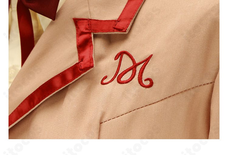 天野いちご 制服コスプレの前胸ディテール。刺繍アクセントとボタン配置のバランスを確認できる画像