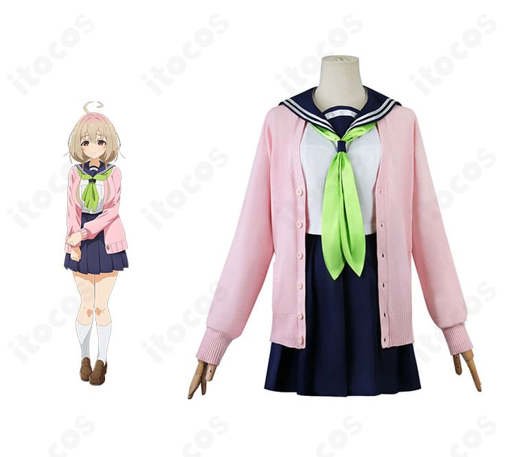 狸小路絹のコスプレ衣装一式。学園制服の配色と装飾を美しく再現した全体イメージ。