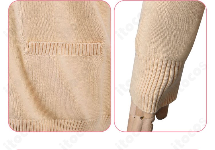 袖口とポケット付近の装飾。実在感のあるボタンとトリミングで高級感を演出しています。