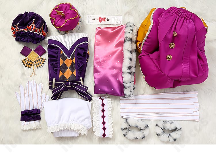 鳳えむ クイーン・オブ・ダイヤ衣装 セット内容一覧。トップス・マント・スカート・小物まで一式を表示。