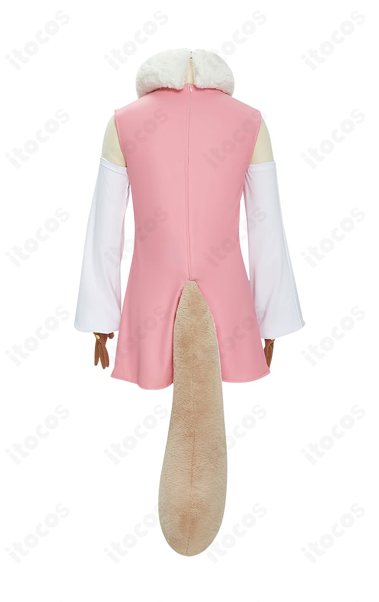 ONE PIECE アトラス（PUNK-05 暴）コスプレ衣装の背面。スヌードの落ち感と尻尾の取り付け位置が分かる。