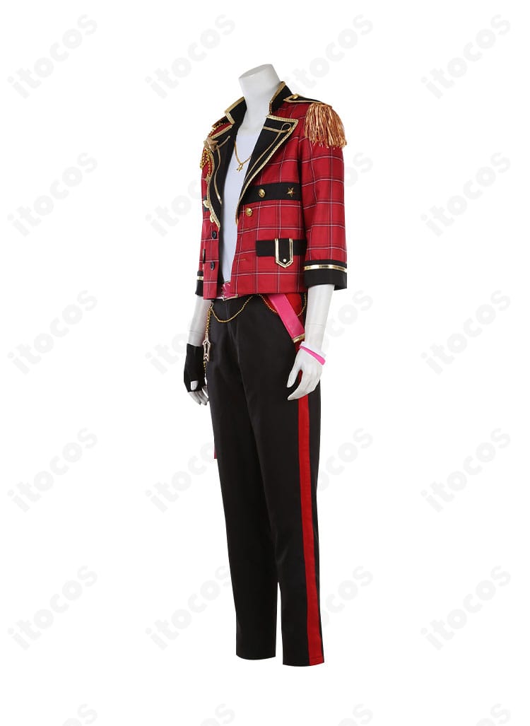 左側面から見た衣更真緒Trickstar衣装。サイドラインや腰飾りの位置関係などディテールが確認できる写真。