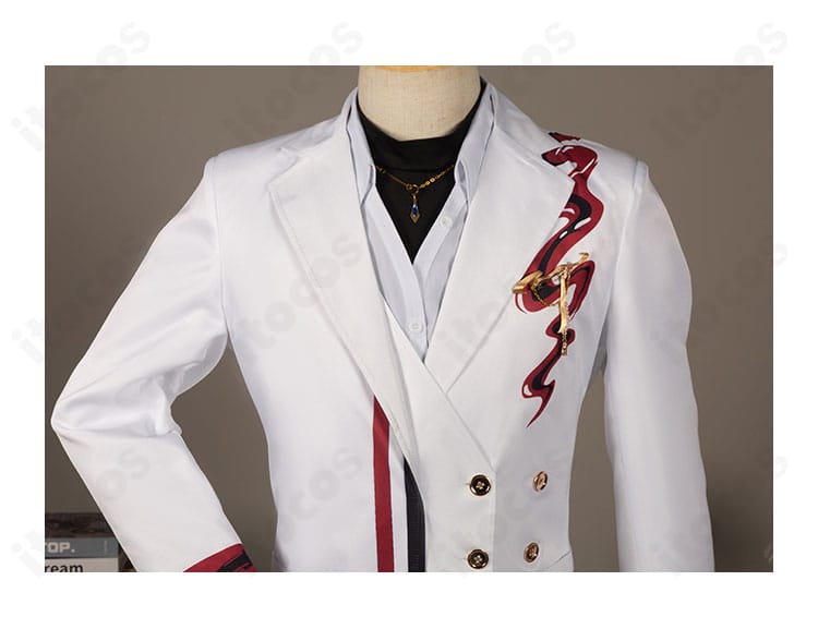 ホムラ（焰）衣装の上衣ディテール。襟元の刺繍と胸飾り、装飾パーツの質感アップ