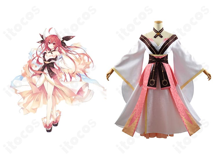 デート・ア・ライブ 五河琴里 イフリート霊装のコスプレ衣装とキャラクター比較。赤黒配色とフリル、チェーン装飾まで高精度に再現した正面全体像。