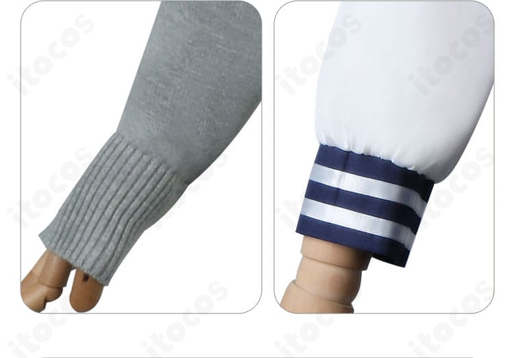 コスプレ衣装の袖口アップ。ボタンと縁取りの仕上げが近距離撮影でも映える仕様。