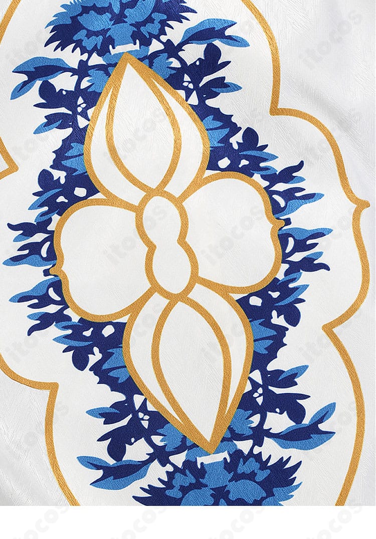 衣裾のパターン装飾接写。刹那の白衣装らしい模様の再現性を示す