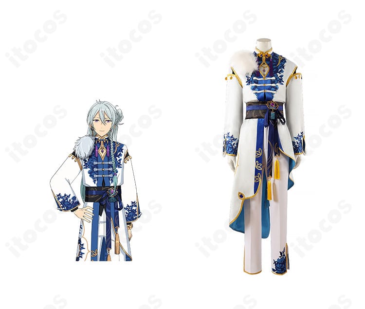 日々樹渉の刹那の白衣装コスプレ一式とキャラクタービジュアルの組み合わせカット（正面）