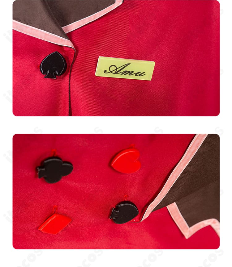 前胸装飾の接写。前身頃のボタン列と装飾のレイアウトを示す、しゅごキャラ! 日奈森あむ衣装のディテール画像。